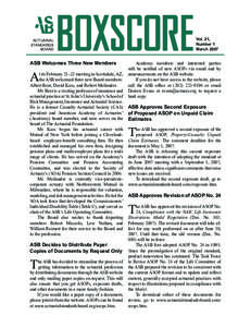 Vol. 21, Number 1 March 2007 ACTUARIAL STANDARDS