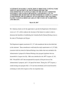 STATEMENT OF ______, TITLE, NATIONAL PARK SERVICE, DEPARTMENT OF THE INTERIOR BEFORE THE SUBCOMMITTEE ON NATIONAL PARKS OF THE