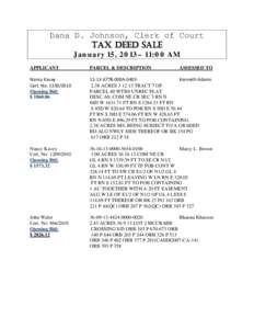 Dana D. Johnson, Clerk of Court TAX DEED SALE January 15, 2013– 11:00 AM APPLICANT