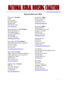 NATIONAL RURAL HOUSING COALITION 1331 G Street, N.W., 10th Floor, Washington, DC 20005  ([removed]  fax[removed]  http://ruralhousingcoalition.org Board of Directors 2014 Tom Carew, President FAHE