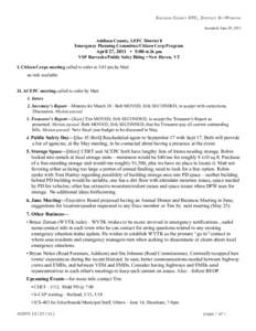 ADDISON COUNTY EPC, DISTRICT 8—MINUTES Accepted: June 29, 2011 Addison County, LEPC District 8 Emergency Planning Committee/Citizen Corp Program April 27, 2011 • 5:00–6:26 pm