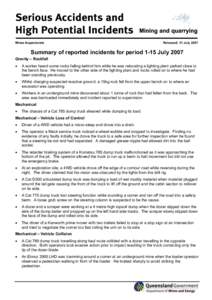 Serious Accidents & HPI 1-15 July 2007