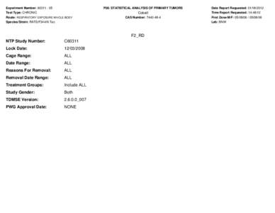 Experiment Number: [removed]Test Type: CHRONIC P08: STATISTICAL ANALYSIS OF PRIMARY TUMORS  Cobalt