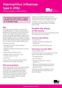 Haemophilus influenzae type b (Hib) Immunisation information