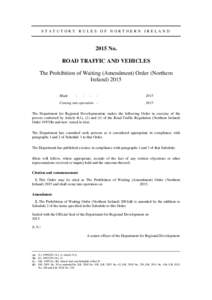 The Prohibition of Waiting (Amendment) Order (NI) 2015