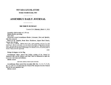 NEVADA LEGISLATURE Seventy-Seventh Session, 2013 ASSEMBLY DAILY JOURNAL THE THIRTY-SIXTH DAY CARSON CITY (Monday), March 11, 2013