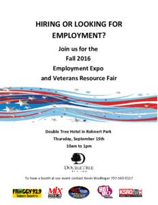 HIRING OR LOOKING FOR EMPLOYMENT? Join us for the Fall 2016 Employment Expo and Veterans Resource Fair