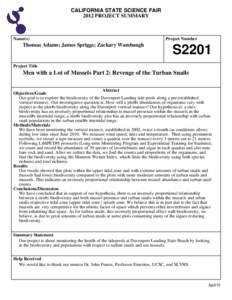 CALIFORNIA STATE SCIENCE FAIR 2012 PROJECT SUMMARY Name(s)  Thomas Adams; James Spriggs; Zackary Wambaugh