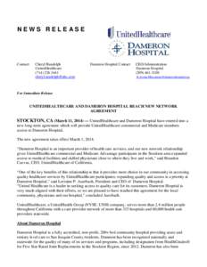 NEWS RELEASE  Contact: Cheryl Randolph UnitedHealthcare
