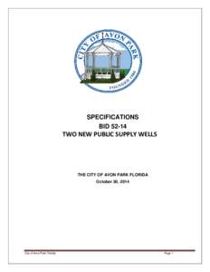 SPECIFICATIONS BID[removed]TWO NEW PUBLIC SUPPLY WELLS  THE CITY OF AVON PARK FLORIDA