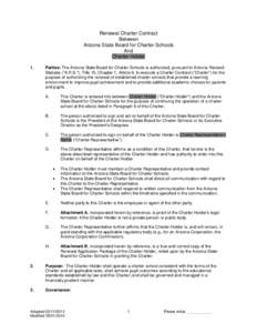 Renewal Charter Contract Between Arizona State Board for Charter Schools And Charter Holder 1.