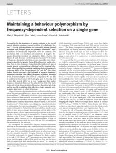 Population genetics / Philosophy of biology / Evolutionary biology / Classical genetics / Balancing selection / Polymorphism / Frequency-dependent selection / Natural selection / Heterozygote advantage / Biology / Genetics / Selection