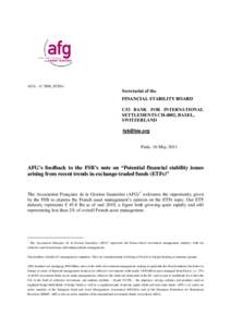 AGA - n° 2866_05/Div.  Secretariat of the FINANCIAL STABILITY BOARD C/O BANK FOR INTERNATIONAL SETTLEMENTS CH-4002, BASEL,