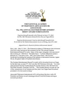 THE NATIONAL ACADEMY OF TELEVISION ARTS & SCIENCES ANNOUNCES