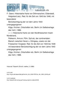 F. Geerz: Historisehe Karte von Dithmarschen, Eiderstedt, Helgoland (etc). Red. für die Zeit von 1643 bis 1648, mit besonderer