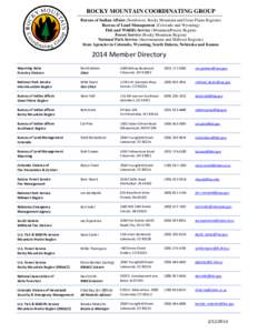 ROCKY MOUNTAIN COORDINATING GROUP Bureau of Indian Affairs (Southwest, Rocky Mountain and Great Plains Regions) Bureau of Land Management (Colorado and Wyoming) Fish and Wildlife Service (Mountain/Prairie Region) Forest 