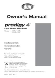 Owner’s Manual 4 Star Gas Hot Water Heater Models: 135ZN / 135ZL