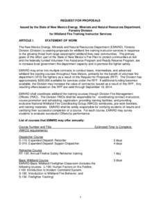 REQUEST FOR PROPOSALS Issued by the State of New Mexico Energy, Minerals and Natural Resources Department, Forestry Division for Wildland Fire Training Instructor Services ARTICLE I.