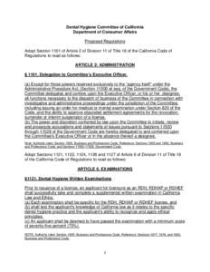 Dental Hygiene Committee of California -Proposed Language  - Administraiton and Examinations -  March 18, 2015