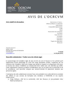 Avis relatif à la formation  Personne-ressource : Adrian Carter Directeur des services de formation[removed]