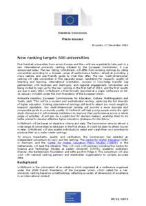 EUROPEAN COMMISSION  PRESS RELEASE Brussels, 17 December[removed]New ranking targets 500 universities