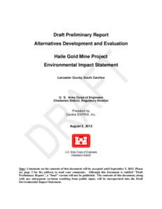 Draft Preliminary Report Alternatives Development and Evaluation Haile Gold Mine Project Environmental Impact Statement Lancaster County, South Carolina