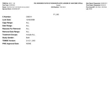 TDMS No[removed]Test Type: CHRONIC P03: INCIDENCE RATES OF NON-NEOPLASTIC LESIONS BY ANATOMIC SITE(a)  Cobalt