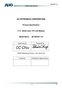 M170EG01 V.8  Product Specification AU OPTRONICS CORPORATION Product Specification