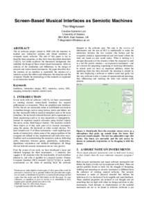 Screen-Based Musical Interfaces as Semiotic Machines Thor Magnusson Creative Systems Lab University of Sussex BN1 9QN, East Sussex, UK [removed]