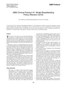 ABM Clinical Protocol #7: Model Breastfeeding Policy (Revision 2010)