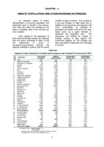 CHAPTER – 2  INMATE POPULATION AND OVERCROWDING IN PRISONS number of prison inmates. The occupancy in any jail changes on daily basis due to addition of new prisoners and release of old