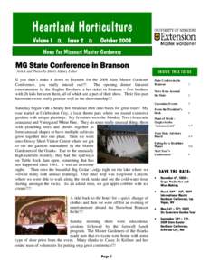 Heartland Horticulture Volume 1 a Issue 2 a October 2008 News for Missouri Master Gardeners MG State Conference in Branson