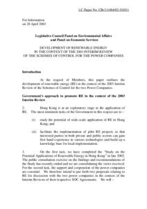 LC Paper No. CB[removed]) For Information on 28 April 2003 Legislative Council Panel on Environmental Affairs and Panel on Economic Services