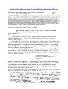Southern Campaign American Revolution Pension Statements & Rosters Bounty Land Warrant information relating to Pierre Laflour VAS816 Transcribed by Will Graves vsl 5VA[removed]