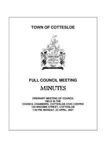 TOWN OF COTTESLOE  FULL COUNCIL MEETING ORDINARY MEETING OF COUNCIL HELD IN THE