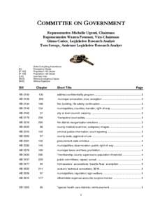 COMMITTEE ON GOVERNMENT Representative Michelle Ugenti, Chairman Representative Warren Petersen, Vice-Chairman Ginna Carico, Legislative Research Analyst Tom Savage, Assistant Legislative Research Analyst