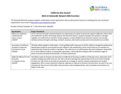 California Arts CouncilStatewide Network (SN) Grantees The Statewide Networks program supports collaborative service organizations that provide practical services to working artists and constituent organizations