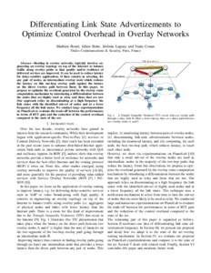 Differentiating Link State Advertizements to Optimize Control Overhead in Overlay Networks Mathieu Bouet, Julien Boite, J´er´emie Leguay and Vania Conan Thales Communications & Security, Paris, France  Abstract—Routi