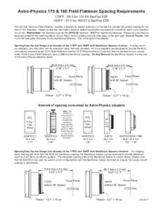 Astro-Physics 175 & 160 Field Flattener Spacing Requirements 175FF - f/8.3 for 175 f/8 StarFire EDF 160FF - f/7.7 for 160 f/7.5 StarFire EDF You will note that your Field Flattener includes a Backfocus Spacer extension o