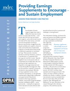 Providing Earnings Supplements to Encourage and Sustain Employment