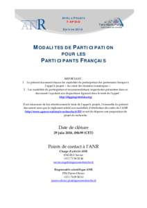 APPEL A PROJETS T-AP DID EDITION 2016 MODALITES DE PARTICIPATION POUR LES