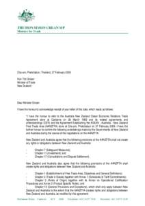 THE HON SIMON CREAN MP Minister for Trade Cha-am, Phetchaburi, Thailand, 27 February 2009 Hon Tim Groser Minister of Trade