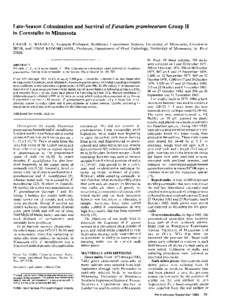 Late-Season Colonization and Survival of Fusariumgraminearum Group II in Cornstalks in Minnesota CAROL E. WINDELS, Assistant Professor, Northwest Experiment Station, University of Minnesota, Crookston 56716, and THOR KOM