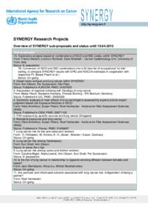 SYNERGY Research Projects Overview of SYNERGY sub-proposals and status untilSub-proposals 1A: Exploratory analysis based on combinations of ISCO and ISIC codes, within SYNERGY From: Franco Merletti, Lorenzo R