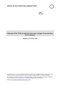 ARTICLE 29 DATA PROTECTION WORKING PARTY  14/EN WP 230  Statement of the WP29 on automatic inter-state exchanges of personal data