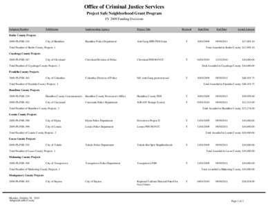 Office of Criminal Justice Services Project Safe Neighborhood Grant Program FY 2009 Funding Decisions Subgrant Number  SubGrantee