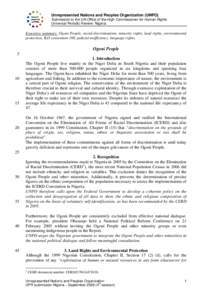 Unrepresented Nations and Peoples Organization (UNPO) Submission to the UN Office of the High Commissioner for Human Rights Universal Periodic Review: Nigeria Executive summary: Ogoni People, racial discrimination, minor