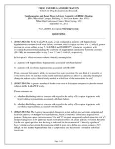 Health / Diuretics / Lixivaptan / Hyponatremia / Syndromes / G protein coupled receptors / Arginine vasopressin receptor 2 / Syndrome of inappropriate antidiuretic hormone hypersecretion / Vasopressin / Medicine / Biology / Electrolyte disturbances