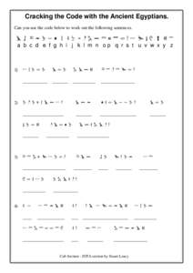 Cracking the Code with the Ancient Egyptians. Can you use the code below to work out the following sentences. AB CDEFG H IJKLMNOPQRSTUVW X YZ a b c d e f g h i j k l m n op q r s t u v w x y z