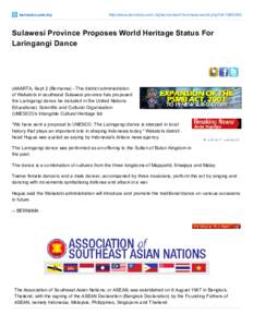 bernama.com.my  http://www.bernama.com.my/bernama/v7/wn/newsworld.php?id=[removed]Sulawesi Province Proposes World Heritage Status For Laringangi Dance